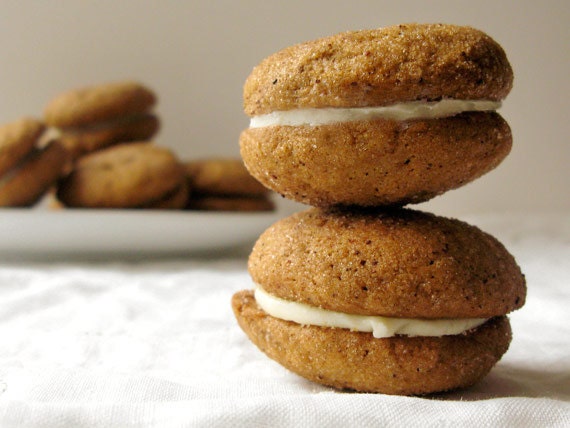 Pumpkin Ginger Sandwich Cookies with White Chocolate Filling