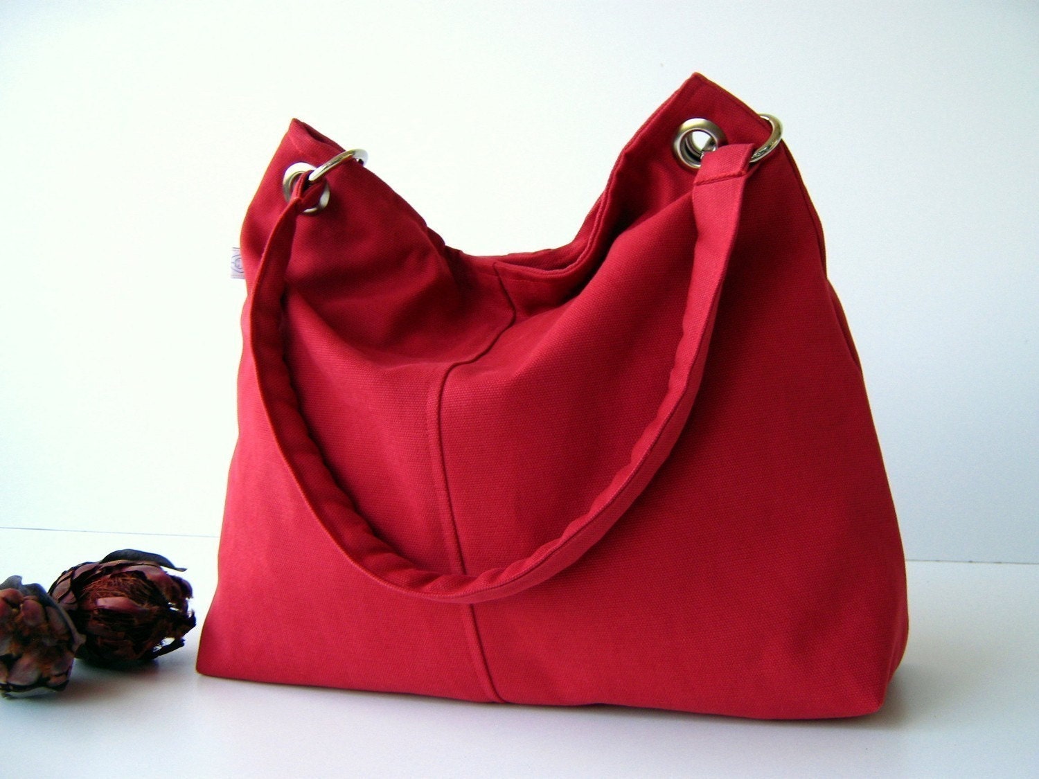 Classy Hobo Bag in Carmine Red - with top ZIPPER CLOSURE -- Large - Diaper Bag - Shoulder Bag