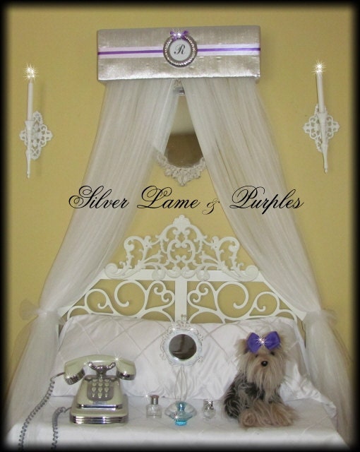 Padded Personalized FREE Upholstered Bed Crown Canopy Princess Silver Lavender SaLe