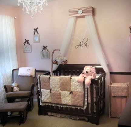 Crib Canopy Bed Crown JoJo Teesters Princess Mauve Pink brown Silver Personalized FREE Drapes SaLe