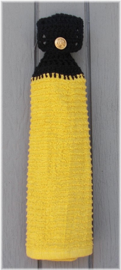 Hanging Kitchen Towel Yellow with Black Top item no 62