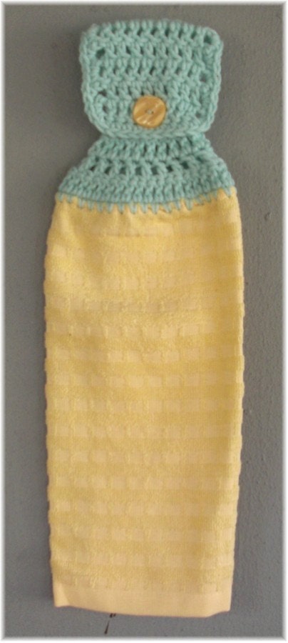 Hanging Kitchen Towel Yellow with Seafoam Green Top