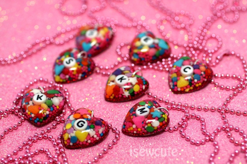 Jewelry - Kids Girls Initial Necklace, Original Mini Heart Shaped Deluxe Candy Sprinkles Keepsake Necklace Personalized For Kids Aged 5 & up