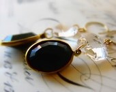 Vintage chandelier piece, vintage black lucite dangle earrings on goldfilled - sparkly elegance
