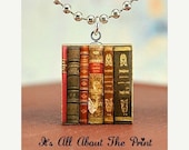 Scrabble Art Pendant - Vintage Books - Scrabble Game Tile Jewelry- Free Silver Ball Chain Necklace