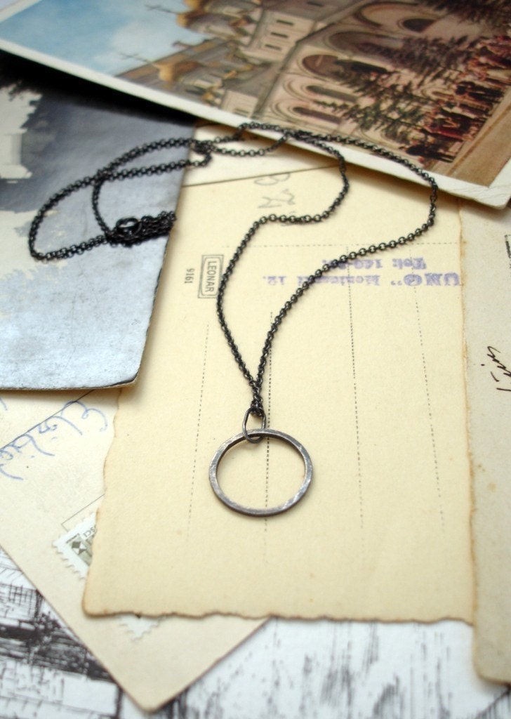 Traveled No.1: oxidized sterling silver hammered circle - necklace