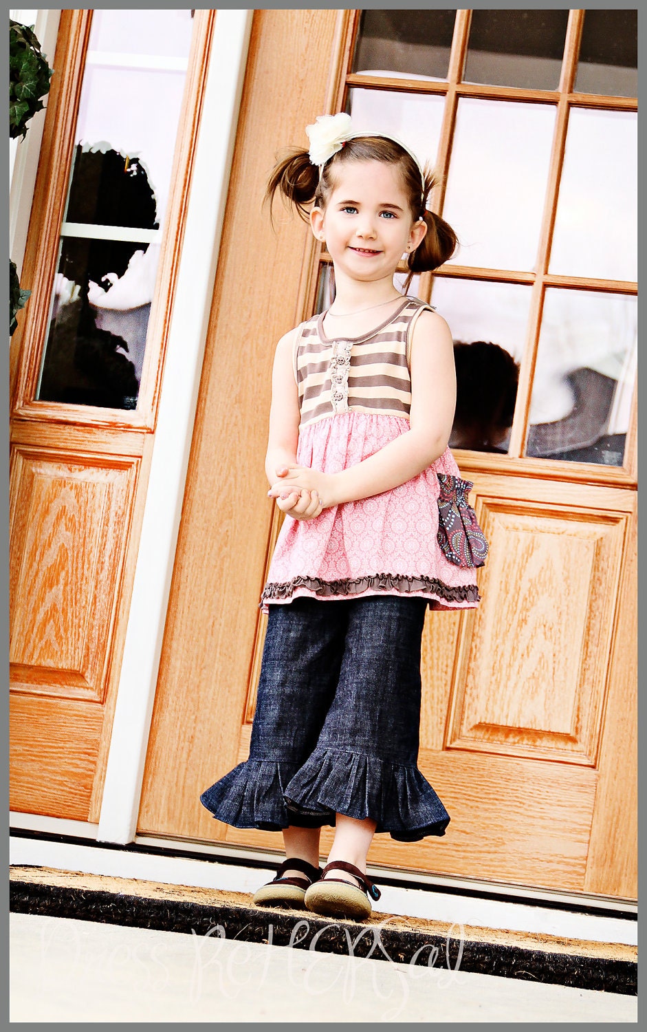 Custom Boutique Denim Ruffle  Capris 6 12 18 24 2 3 4 5 6 7 8