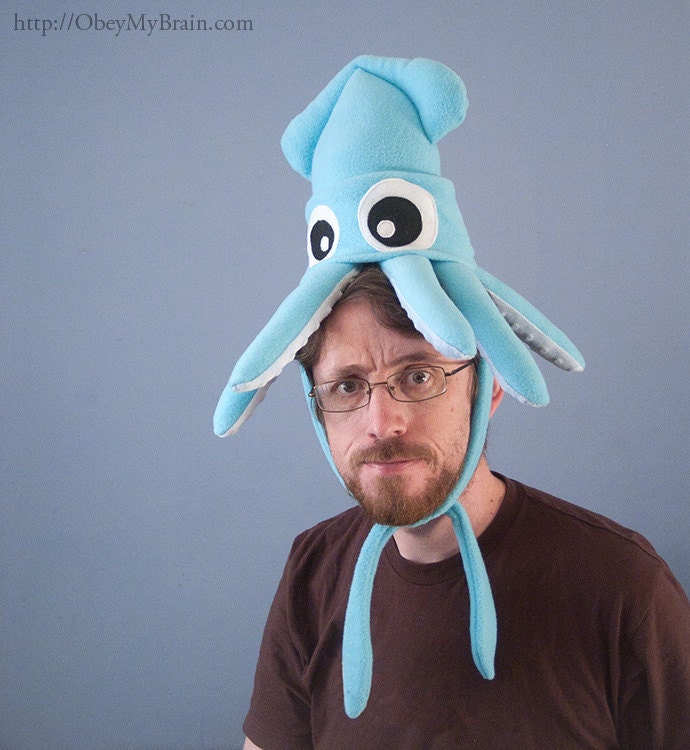 Small Fleece Squid Hat - Light Turquoise