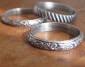 Sterling silver wedding band, scrolling leaves patterned ring, size 8 ready to ship, stacking ring