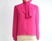 Vintage Ruffled Jabot Fuchsia Blouse / m