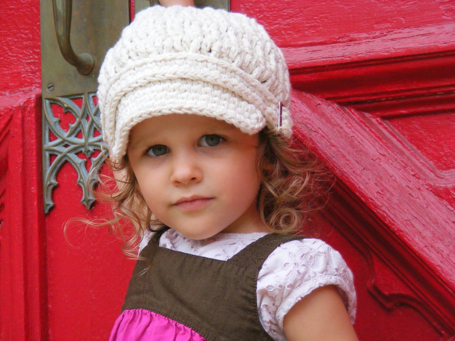 Toddler Newsboy Cap, 1T to 2T Toddler Crochet Cotton Visor Buckle Newsboy Cap - Ecru Newsboy Hat with Buckle for Toddler Girls, Toddler Boys