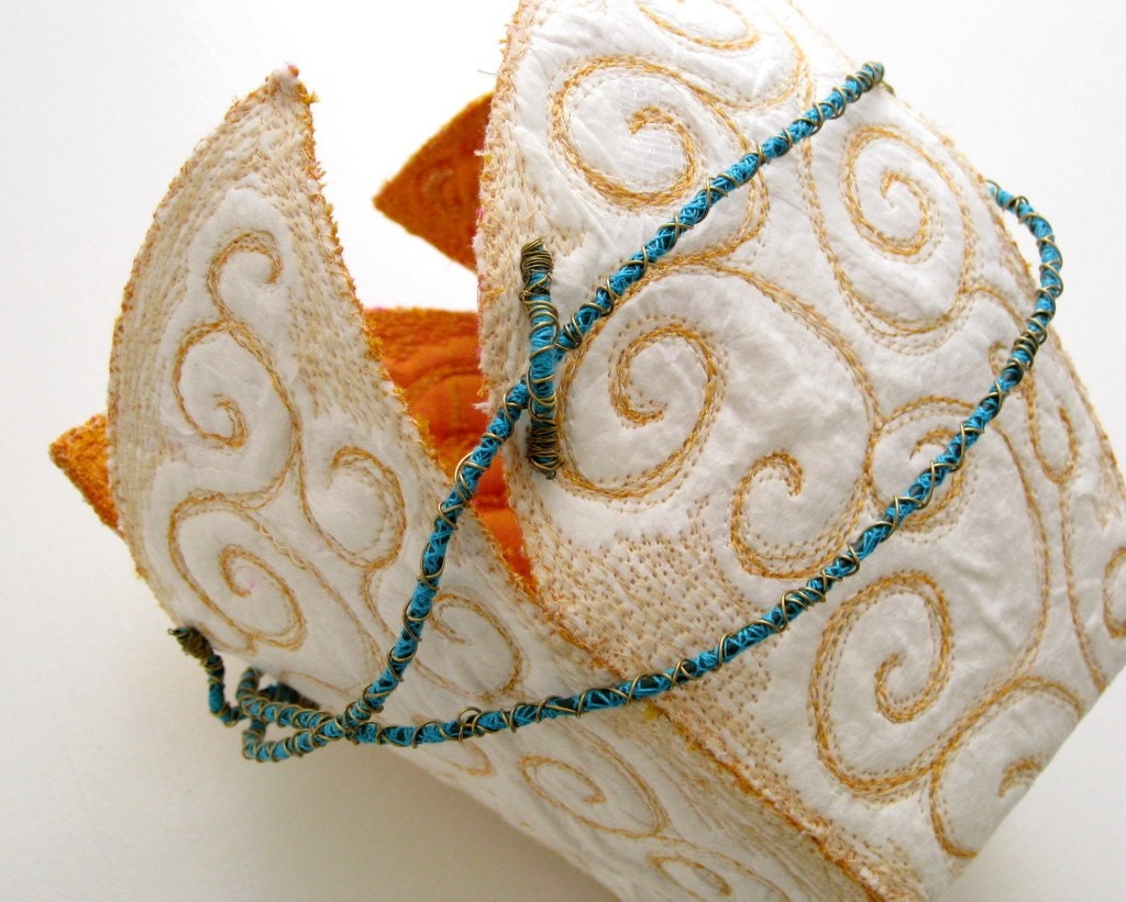 Unique OOAK handmade basket white orange