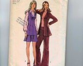 1970s Vintage Sewing Pattern Simplicity 5291 Jacket Hip Hugger Pants Mini Skirt Leisure Suit Size 10 Bust 32 1/2 1972 70s