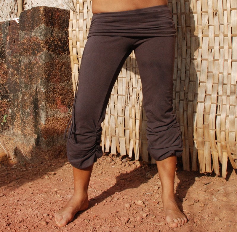 ORGANIC YOGA PANTS - Athletic Hippie Boho Sports Comfortable Chic Cotton - Chocolate Brown - Size Small - With free Yoga mat bag