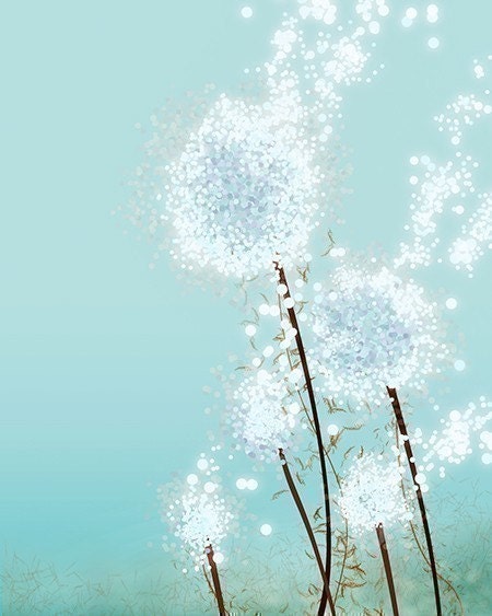 Dandelion Art - Perennial Moment (aqua) - 8x10 Print - Light Blue