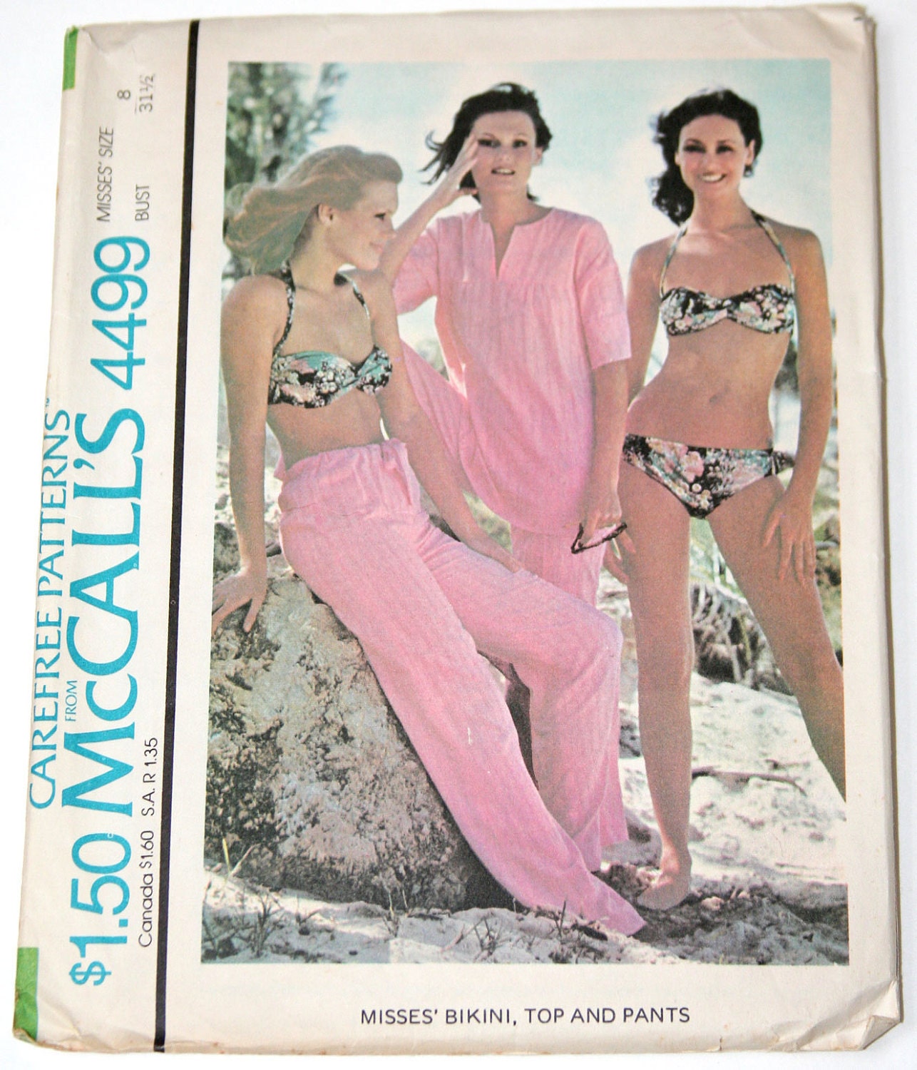 Bikini, Pants, and Top Vintage Sewing Pattern - 1970s McCalls 4499 - 31 1/2 bust