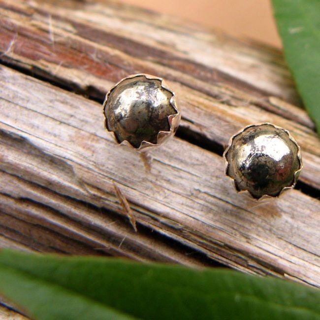 Pyrite Stud Earrings, Sterling Silver and Genuine Gemstones, 6mm