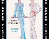 Vintage Sewing Pattern 1930's French Pajamas in Any Size Depew 601 -INSTANT DOWNLOAD-