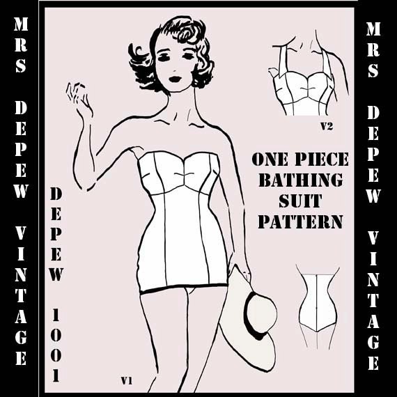 Vintage Style Sewing Pattern 1950's Inspired One Piece Bathing Suit Depew 1001 -INSTANT DOWNLOAD-