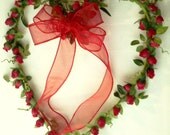 Red Rose Heart Wreath Handmade LOVE Gift under 40 Country shabby chic home decor floral arrangement