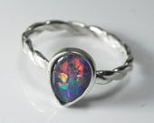 Opal Ring - Genuine Opal Stack Ring - Stacking Ring - Real Black Opal Triplet Jewelry - Sterling Silver AAA Opal Triplet- Fiery Rainbow