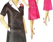 1960s Dress Pattern Simplicity 5273 Mod Double Breasted Detachable Collar Coat Dress Womens Vintage Sewing Pattern Bust 32