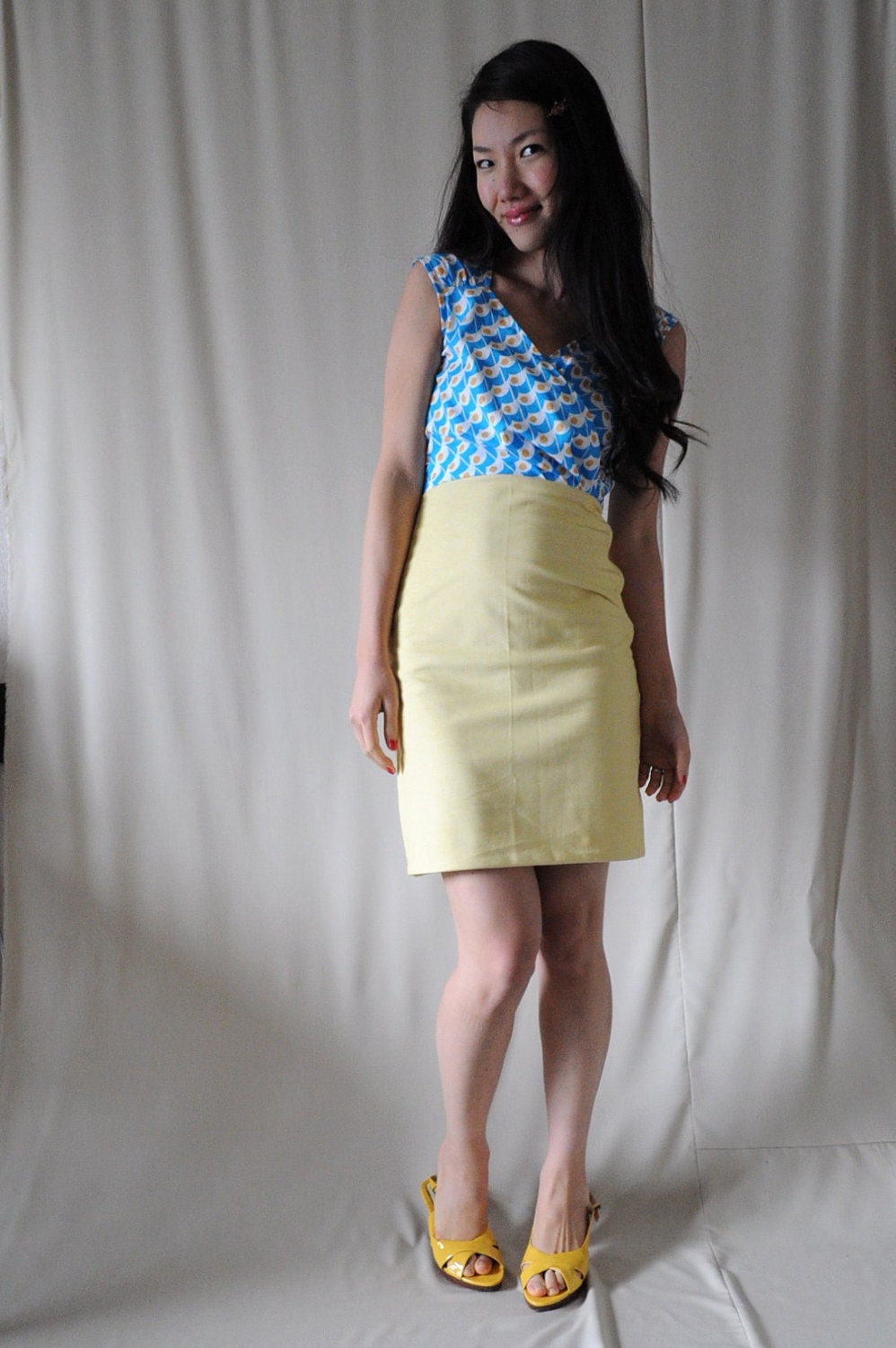 SALE Blue and Yellow Sunny Side Up Dress - Medium