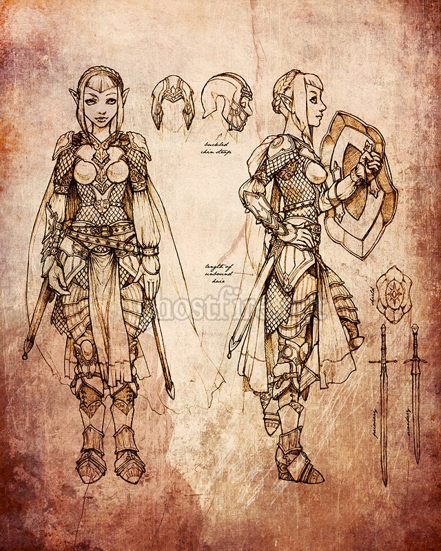 Eladrin / Elf Paladin / Knight Art Print - 8 x 10" - Character Sheet