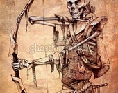 Ncromancer Fantasy Undead Skeleton Archer Art Print - 8 x 10"