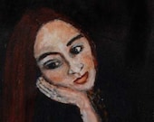 Original Acrylic Portrait Painting - Girl lost in thought - Romantic art 9x12 wrapped canvas
