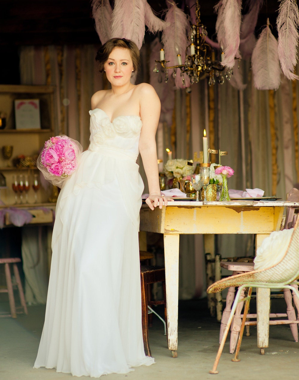 Pocket Full of Posey Romantic Silk, Made To Order Floral Wedding Dress