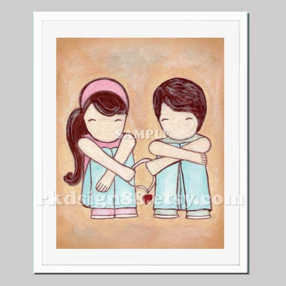 Cute couple gift, art for wedding gift, anniversary gift, couple portrait, love art print, Valentines day gifts - Sweetheart 8 x 10