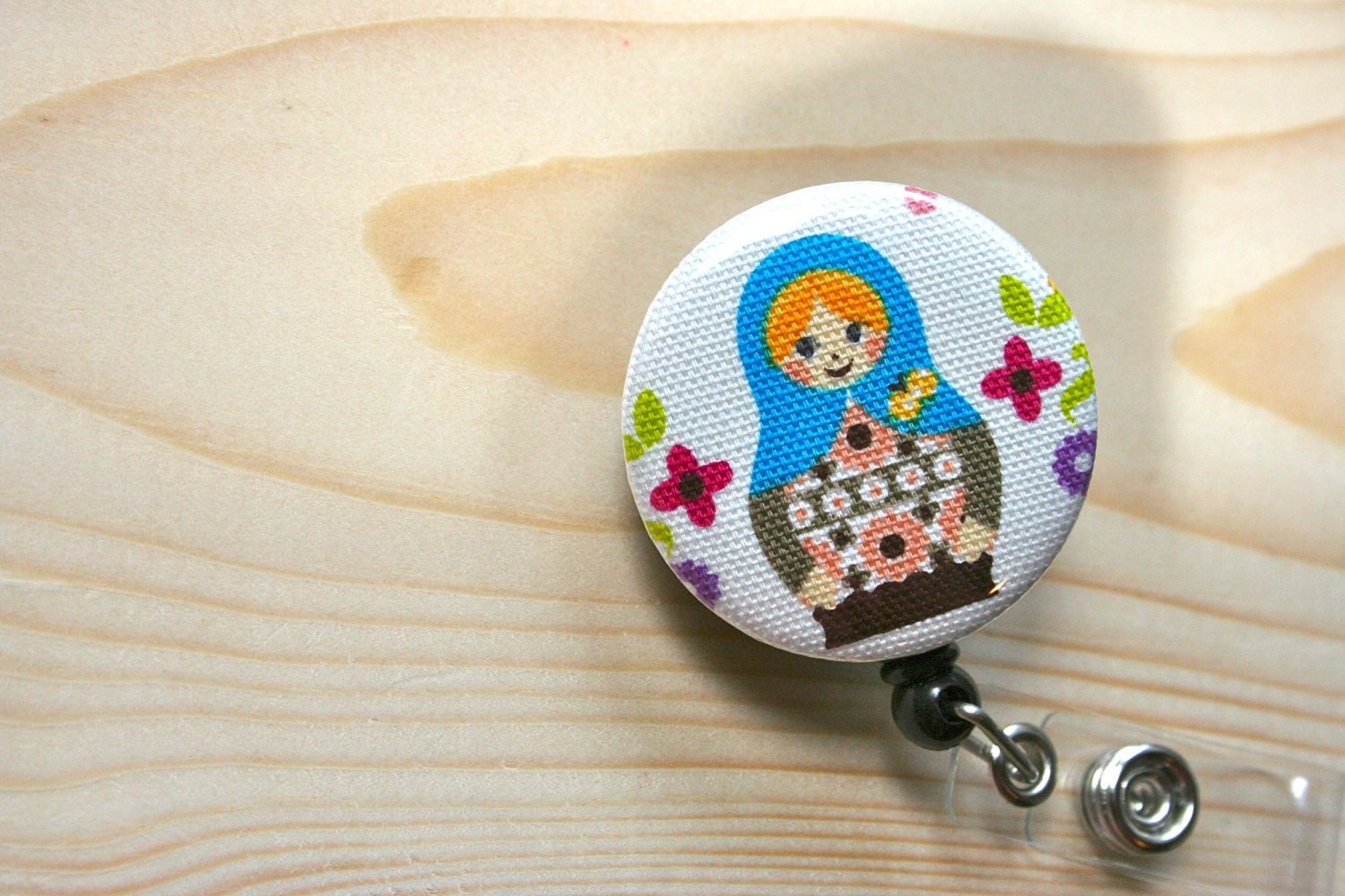 Badge Reel Nurse Badge Holder ID Badge Holder - Blue Matryoshka Mylar