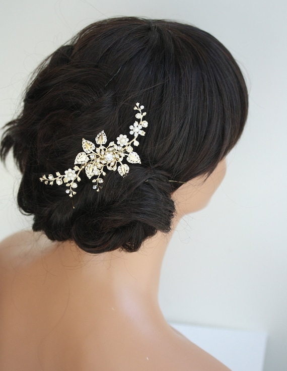 Gold Bridal Hair Comb Wedding Hair Accessories flowers and Leaves Gold ...