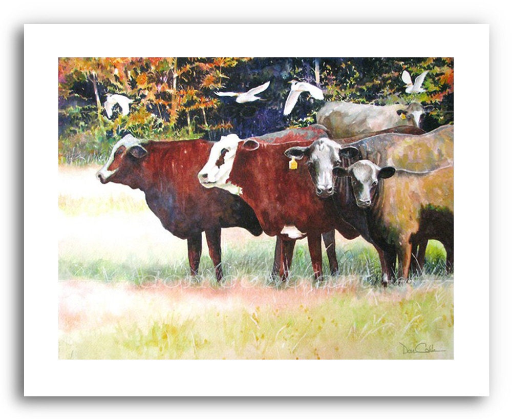 Cow Art 11x14" Print "Plantation Cows" Signed and Numbered