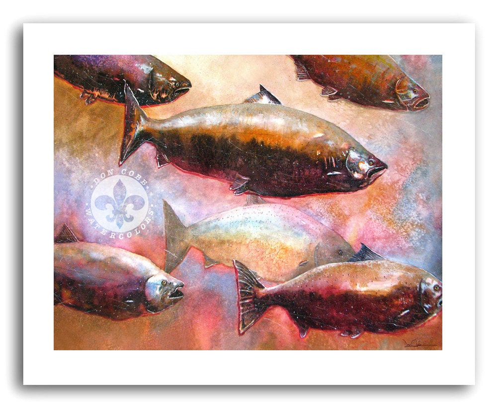 Salmon Art Print "Salmon Journey" 11x14" Signed and Numbered