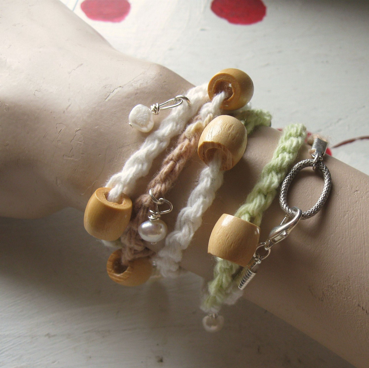 WRAP BRACELET OMBRE Beach Lariat Necklace Hair Tie Pearl "Ice Cream on a Sunny Day"