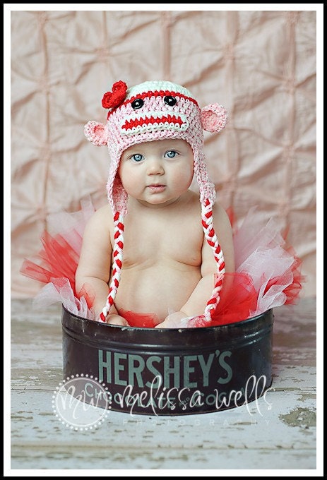 Custom Crochet Sock Monkey Earflap Beanie Baby Hat