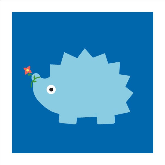 Mix and Match Nursery Art Print 'Prickly, Bristly, and Full of Love' - in Your Choice of Colors - Orange, Pink, Green, or Blue in 6x6inches