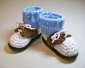 Crochet Baby Booties  Saddle Shoes Blue Socks