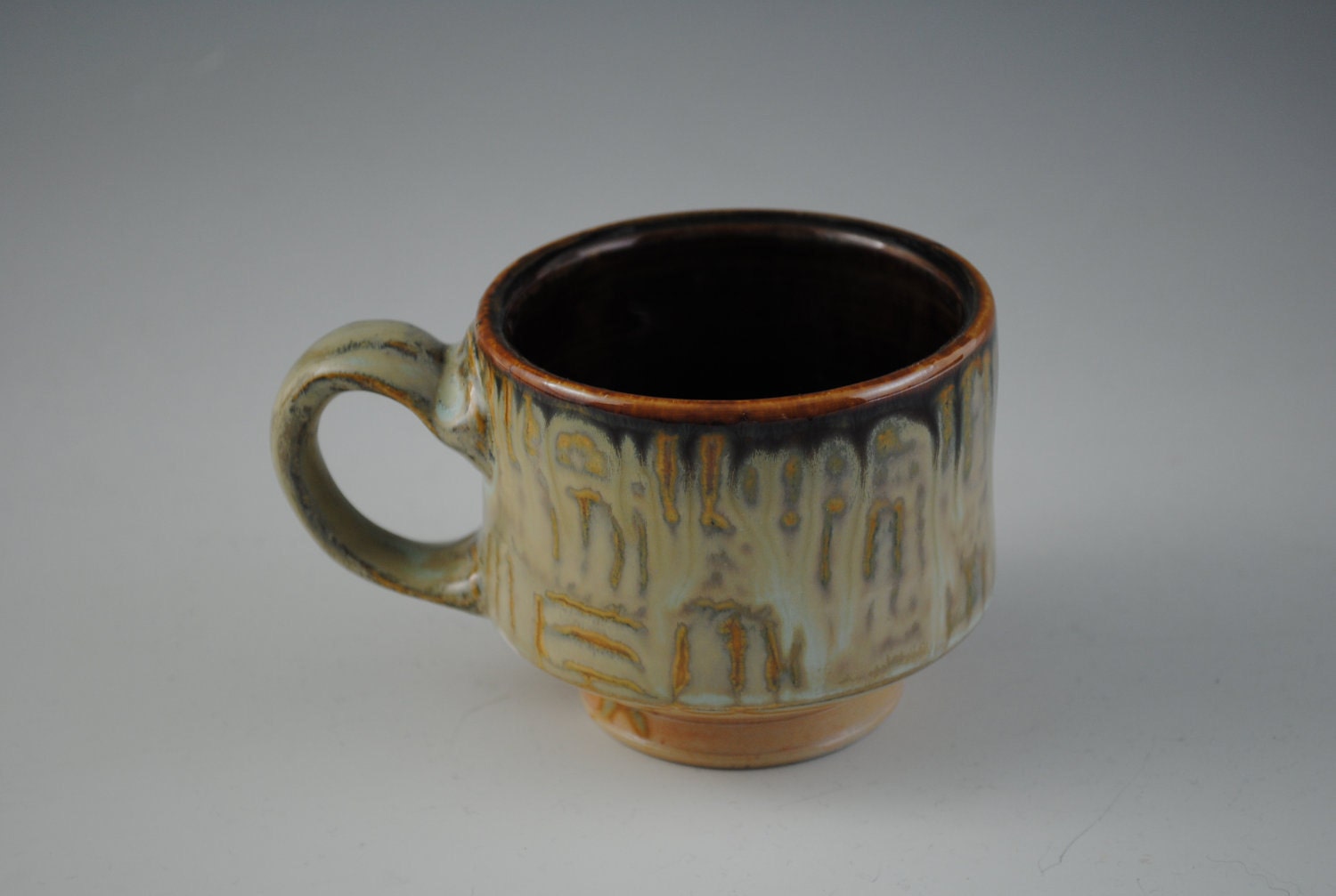 Porcelain Coffee Mug With Checkered Pattern, Shades of Green, Gold, and Brown