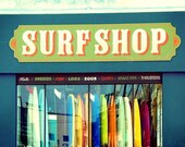 beach photography, Surf Shop photograph, surfer, surfboard art, California, rainbow summer vacation fun vintage retro 16x20 wall decor