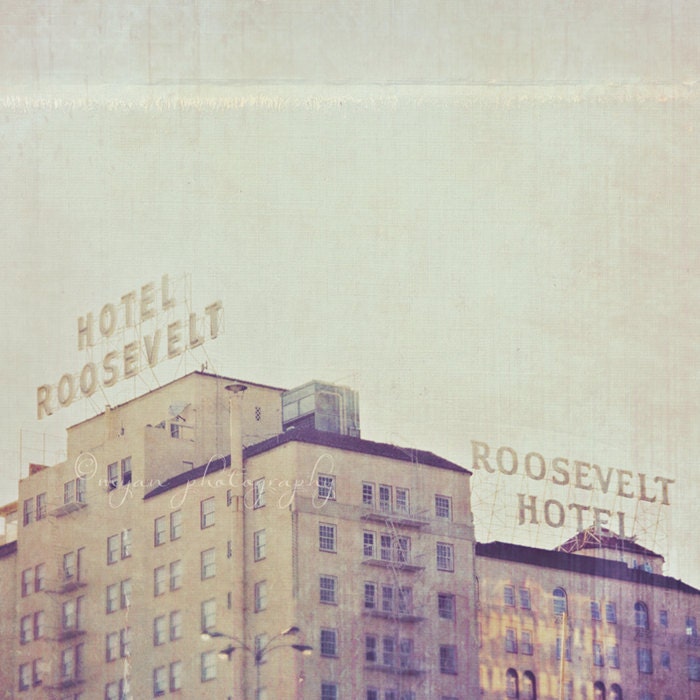photography, Hollywood Roosevelt Hotel, Los Angeles, Marilyn Monroe, Public Kitchen bar, haunting silvery blue architecture, winter grey