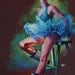 Pastel Drawing of Ballerina in Blue - Large Fine Art Reproduction - "Tutu and Boots"