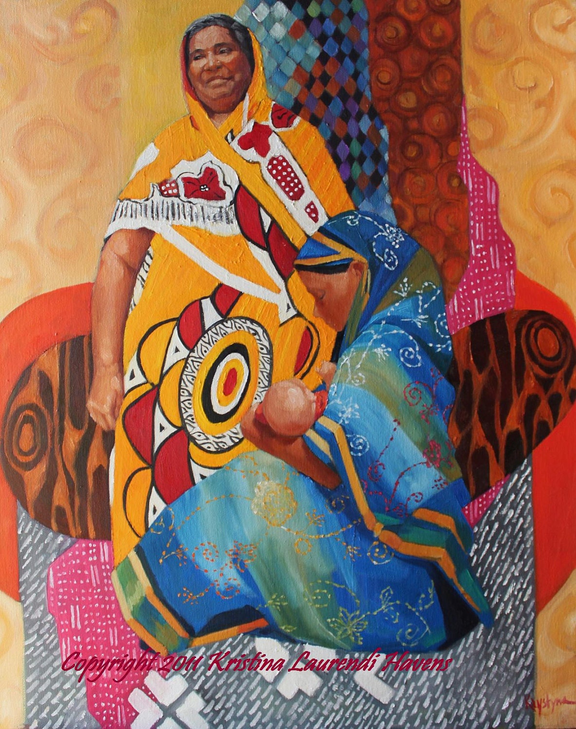 Original Oil Painting "You Shall be Heard"  Colorful Depiction of Generations of Mothers