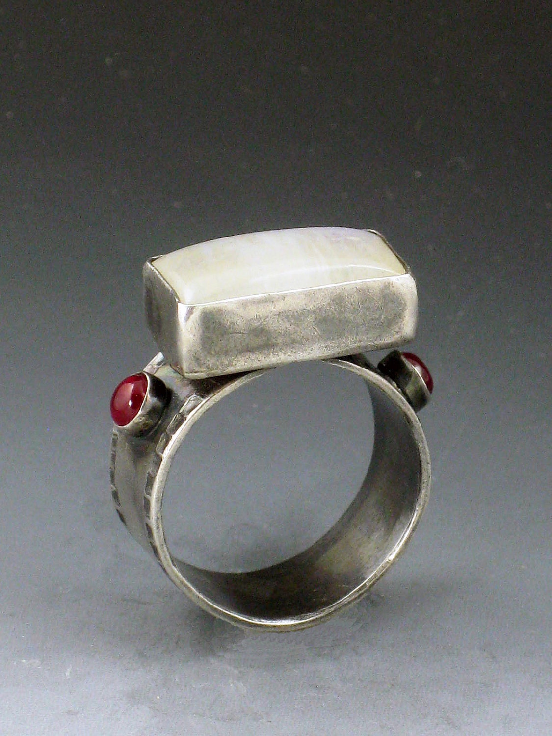 Rainbow Moonstone and Pink Sapphire Ring