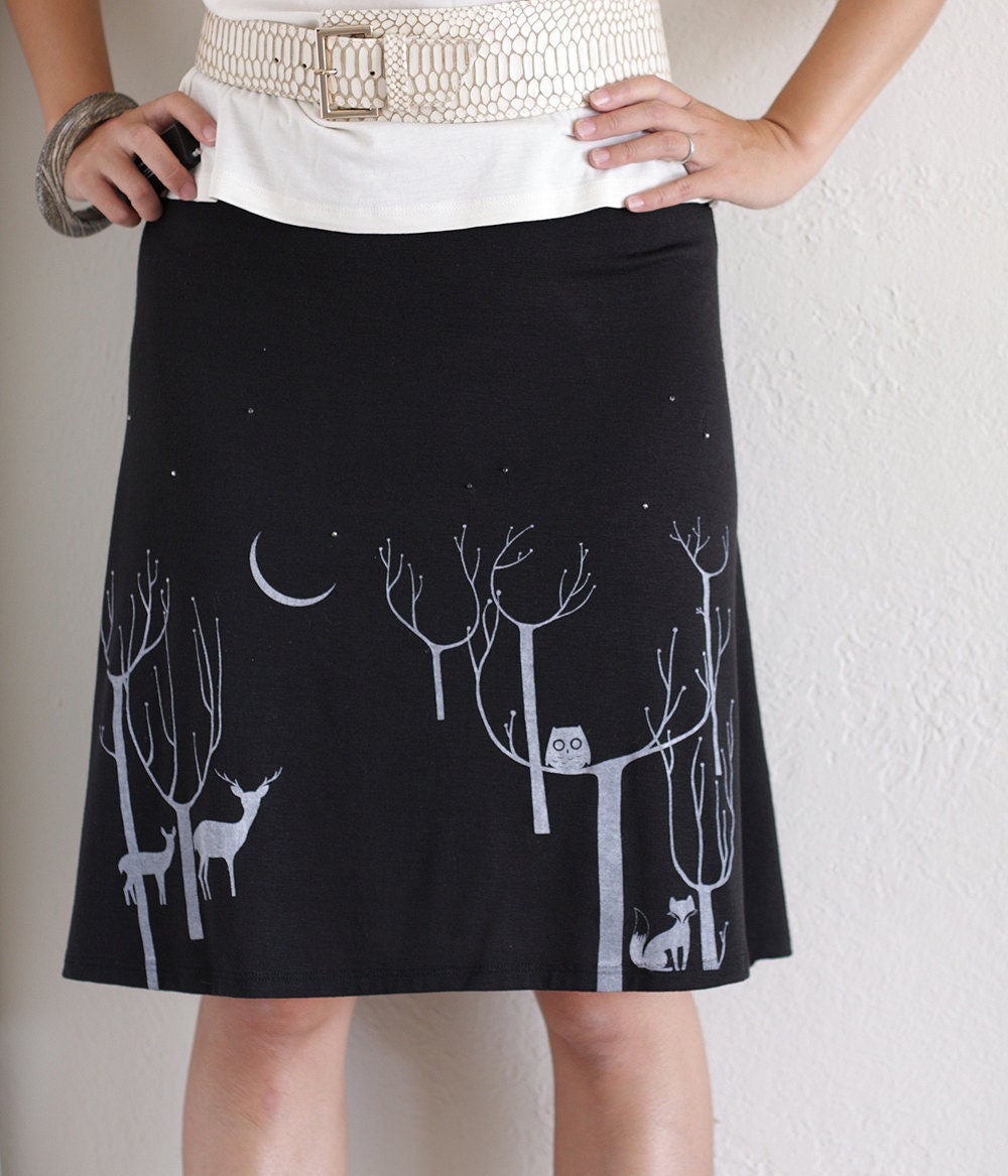 Womens Fashion - Black jersey knee length A-line skirt - Lovely Neighbors From the Woods on size Medium