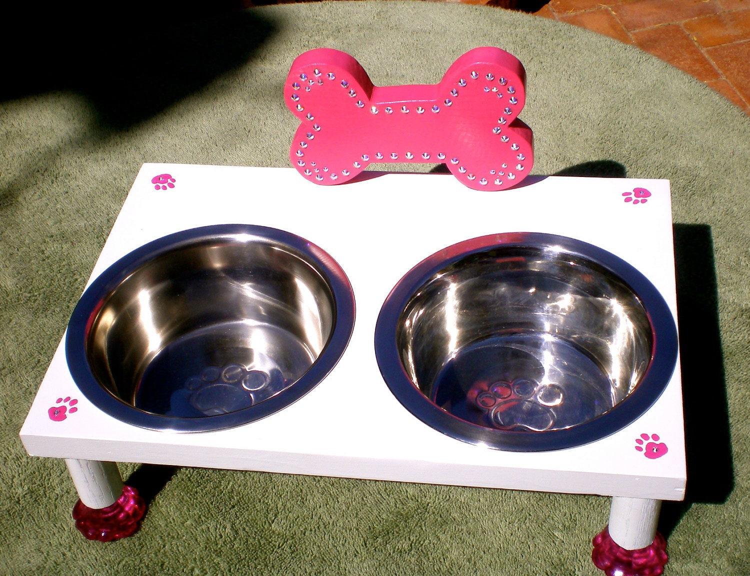 Pampered Pet Pink SWAROVSKI Raised DOG BOWL Feeder