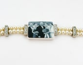 B20 - Vintage Style Pearl Photo Charm Bracelet - Medium Handmade Photo Tile