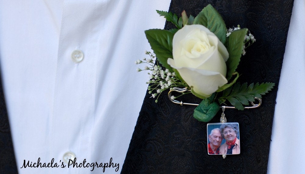 BP2 - Grooms Pin Boutonniere Memorial Photo Charm -  Medium - Custom Photo Wedding Accessory